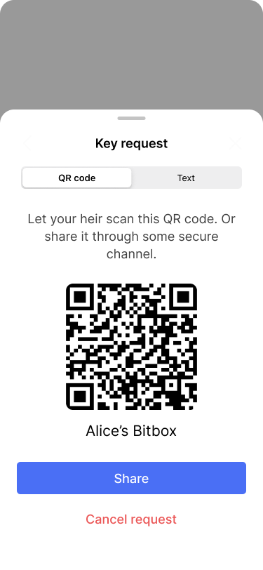 Screen showing the details of the key. It also contains a QR code for easy scanning.