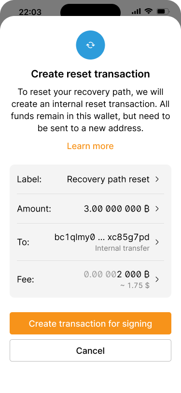 Review screen showing the transaction details.